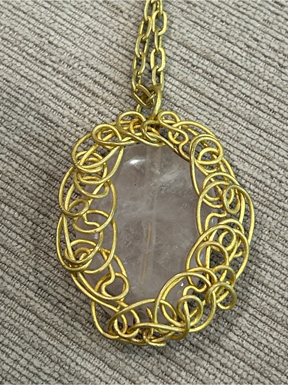 Handmade Gold Wire-Wrapped Clear rose, quartz Crystal stone Pendant Necklace image 5